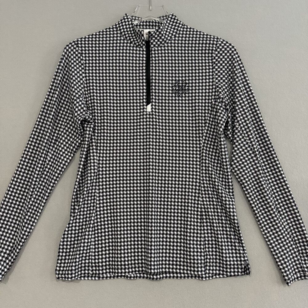 Peter Millar Top Small Black Geometric UPF 50 Golf Shirt Lago Mar Club